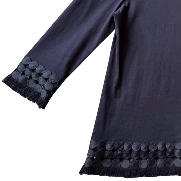 Talbots Popover Scoop Neck Embellished Fringe Hem Pima Cotton Top Women S Blue - Picture 2 of 8